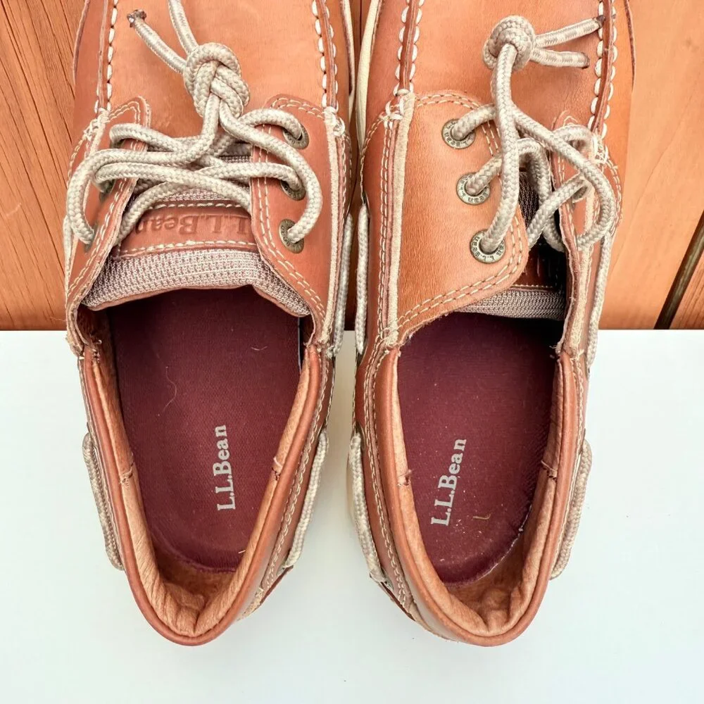 L.L. Bean Mens Leather Boat Shoes Size 8 Wide Brown Casual Footwear